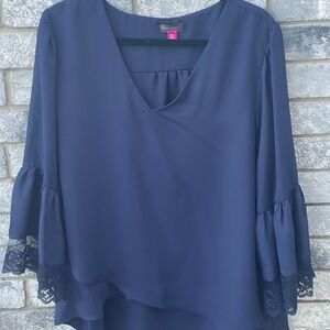 NWT XXL Navy Blue Vince Camuto Lace Trim Blouse - Garden Romance
